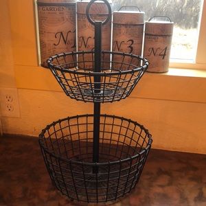Black Metal Kitchen 2-Tier Basket Fruits Vegetables Home Decor Dining Storage